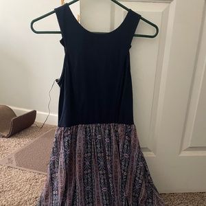 Short sleeved, long purple dress
